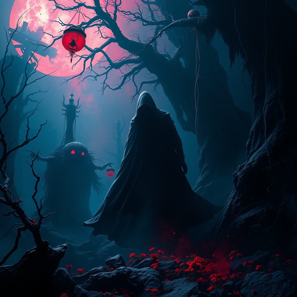 Dark Figure Infiltrates Gothic Dreamscape, Dark Fantasy Conc...