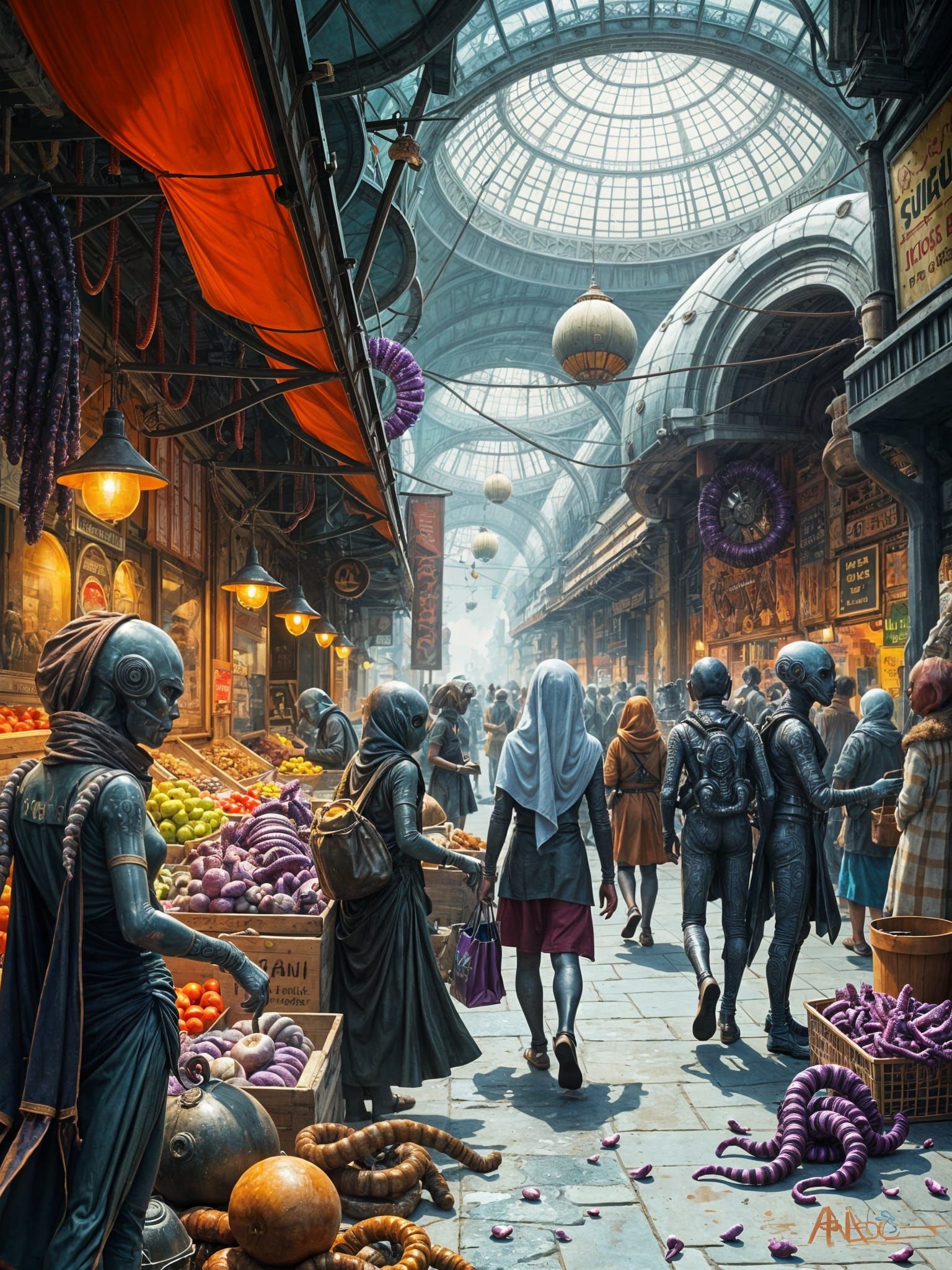 Extraterrestrial Bazaar: A Sci-Fi Market Scene