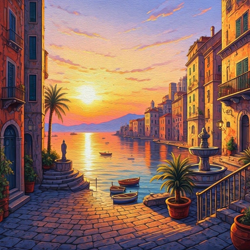a breathtaking sunset landscape of an idyllic Italian island...