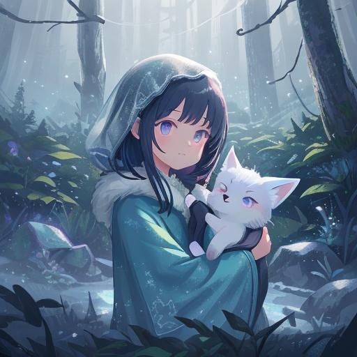 Sophia with Snowy Fox in Mystical Forest