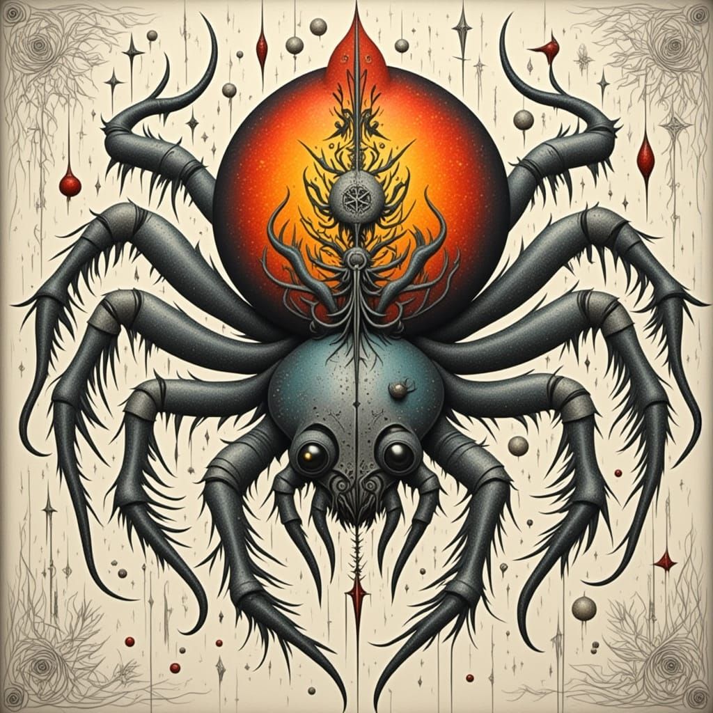 Spider Tattoo in Cyberpunk Style with Vintage Leather Textur...