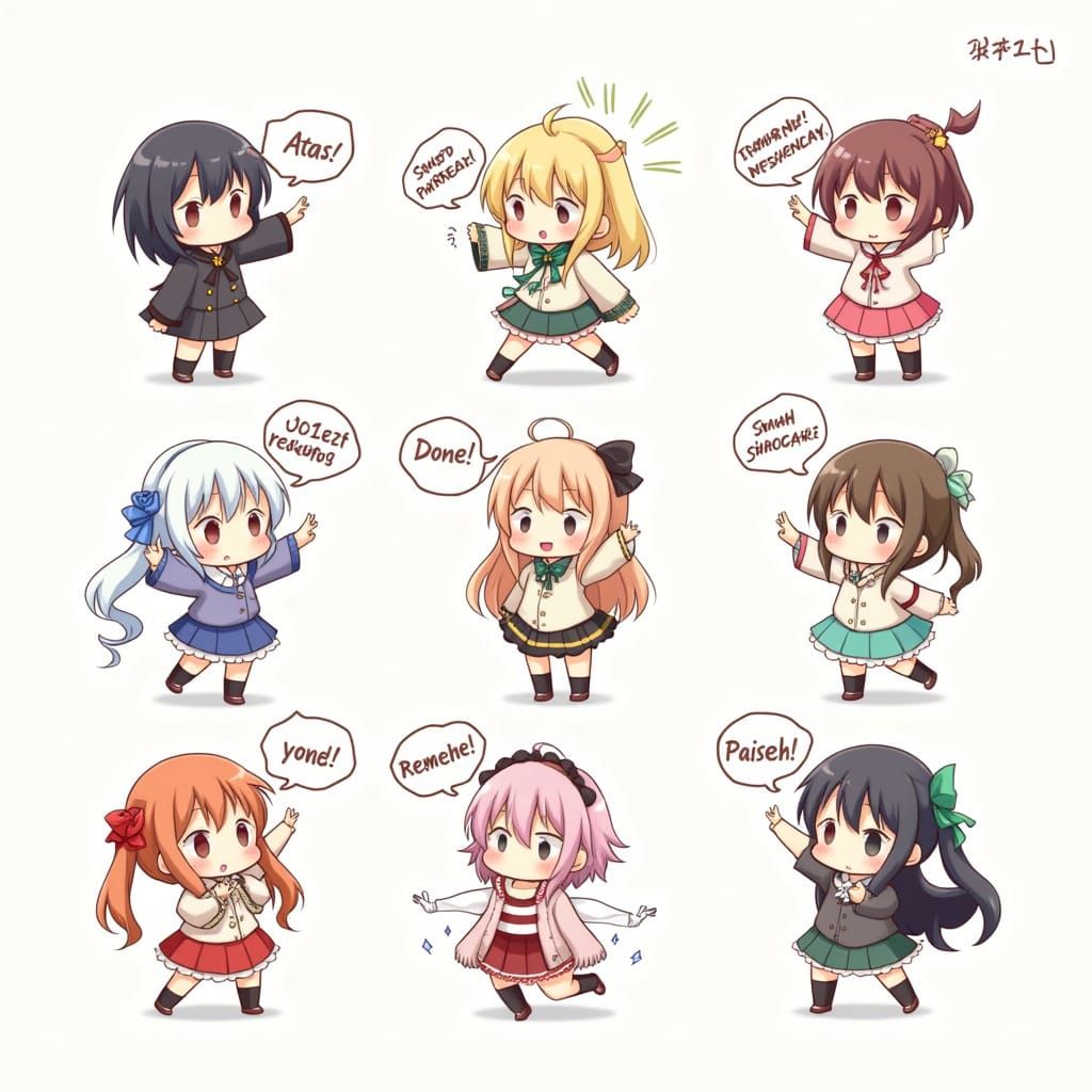 Festive Chibi Characters in Colorful Outfits