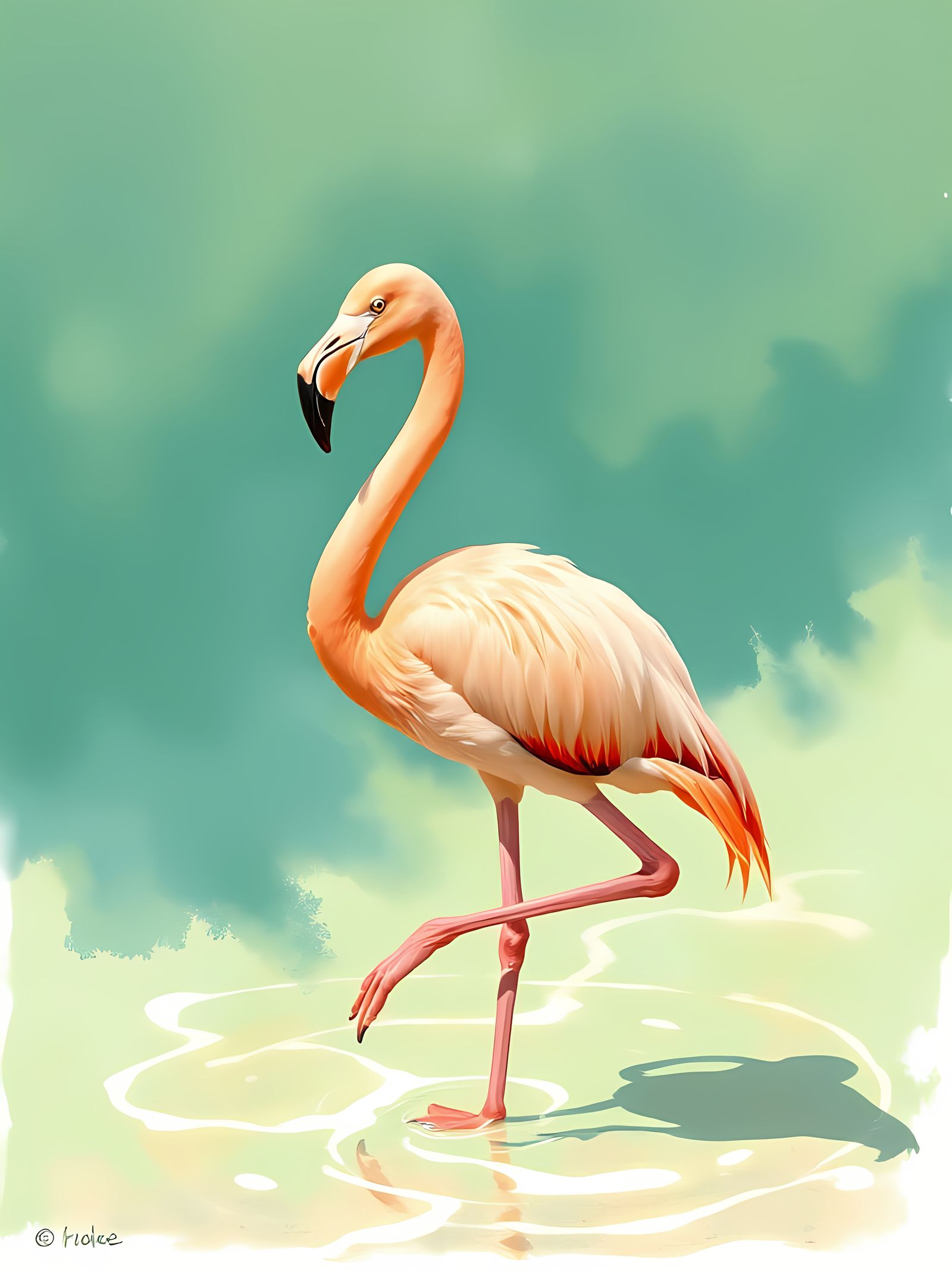 Retro Flamingo Pastel ACEO Painting