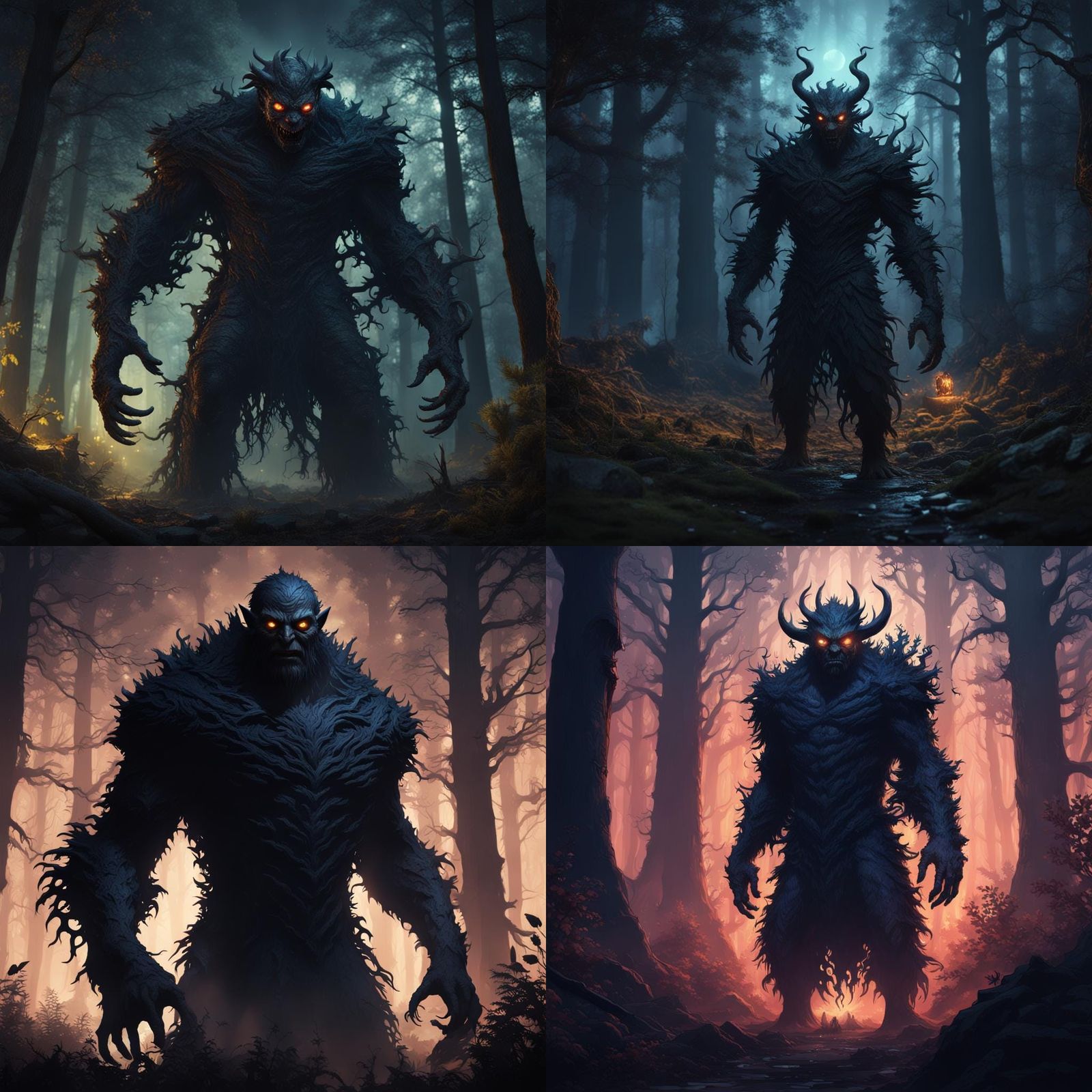 Shadow Monster in Forest: Detailed Matte Painting