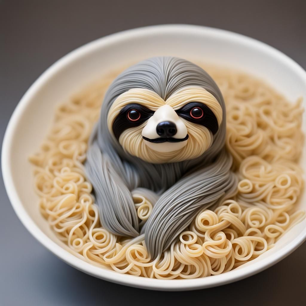 Dapper Sloth: Hyperfine Noodle Ramen Sculpture
