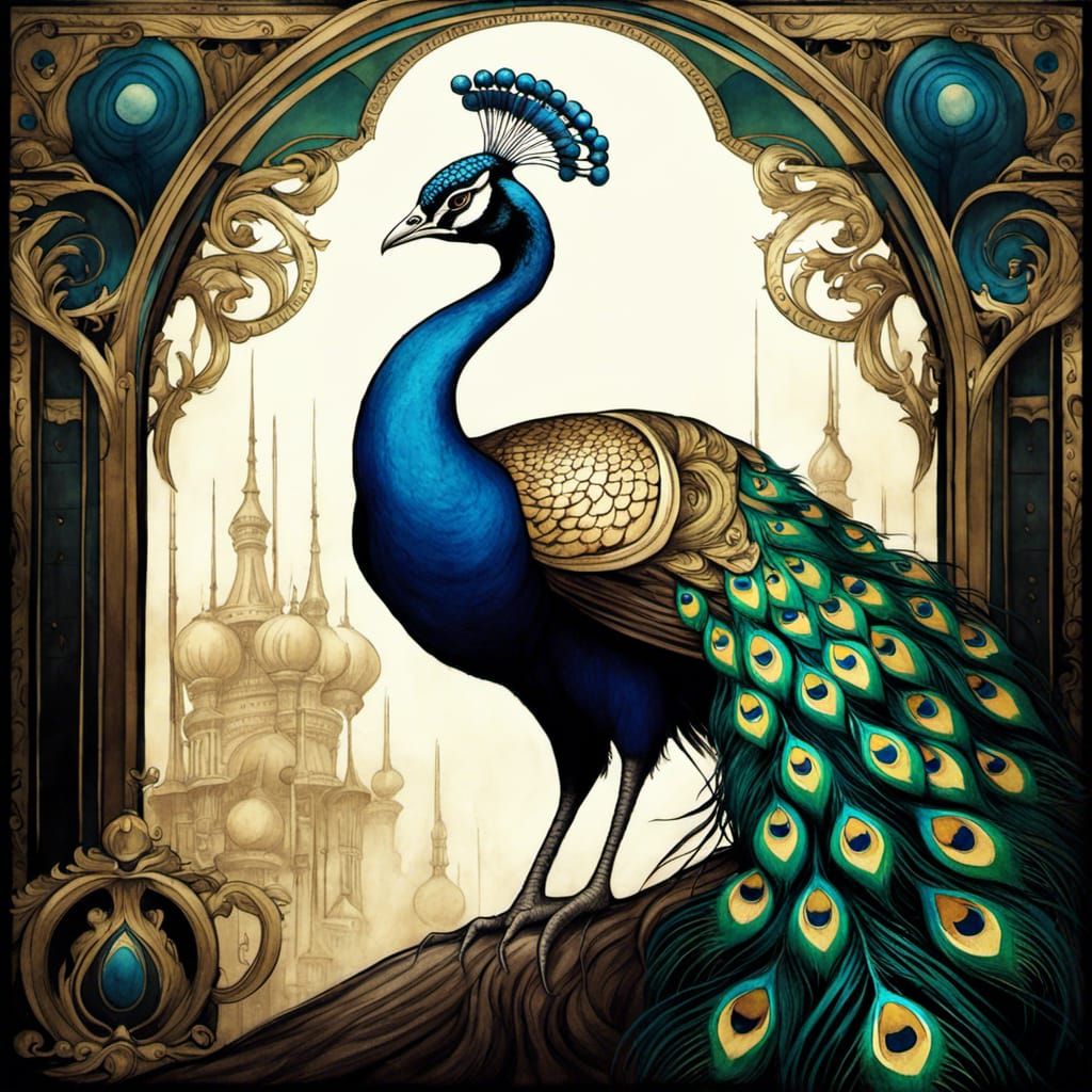 Monochrome Peacock in Surrealist Style