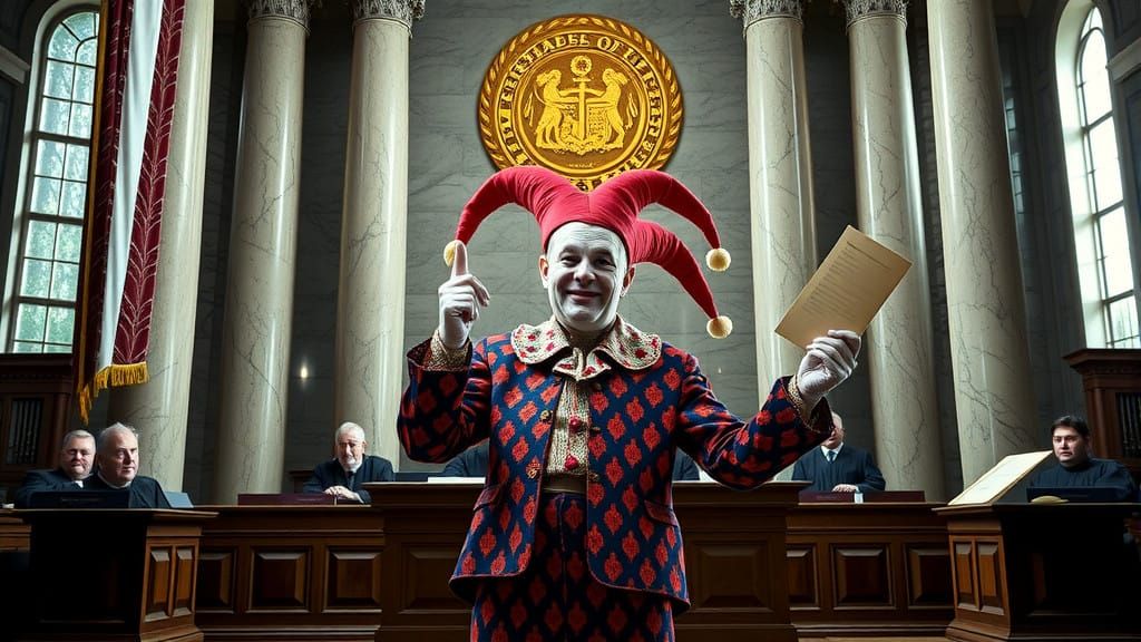 Jester in Supreme Court Chamber, Balancing Humor and Authori...