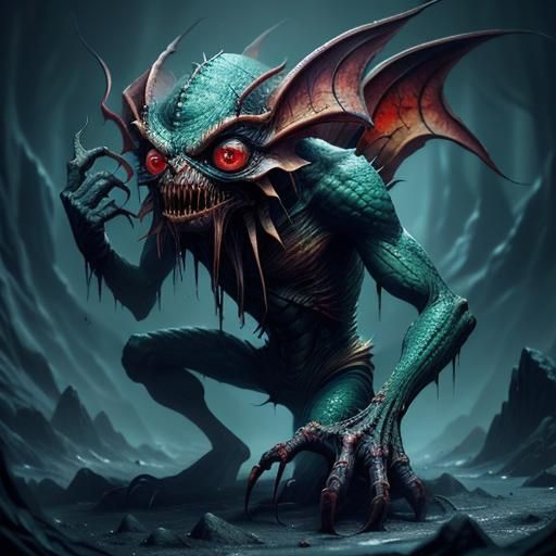 Gollum-like Creature with Bloody Mouth in 3D Cinematic Style