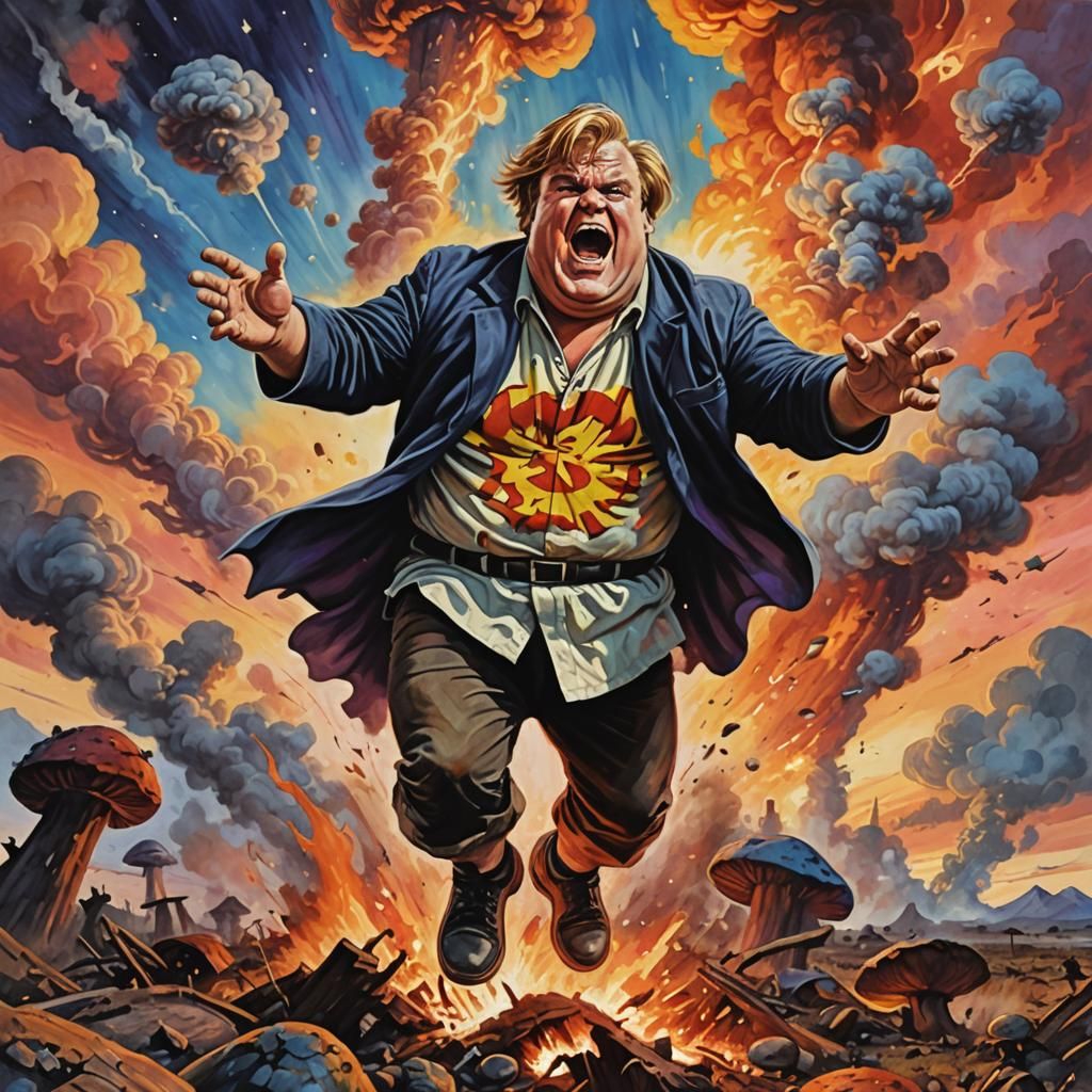 Chris Farley as Superhero in Gouache Style