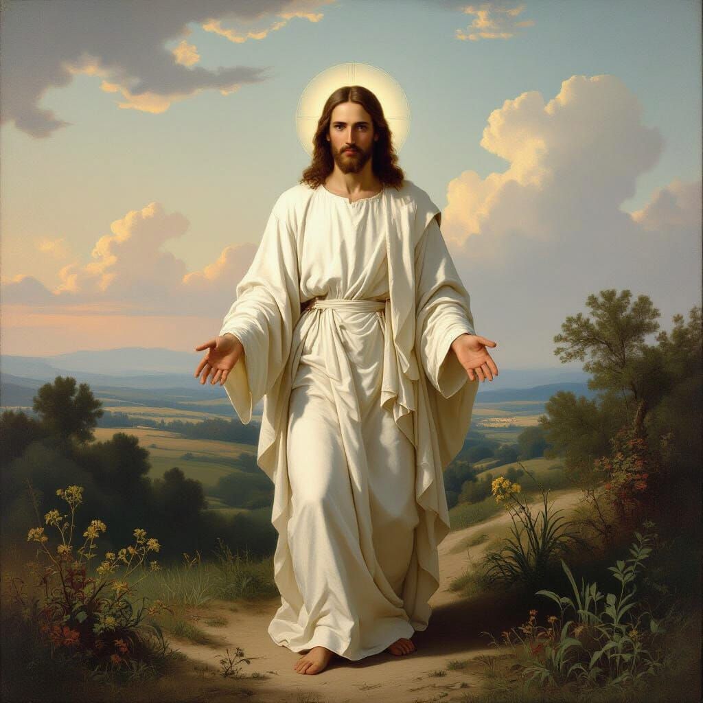 Jesus Christ in a Serene Landscape: Rococo Style