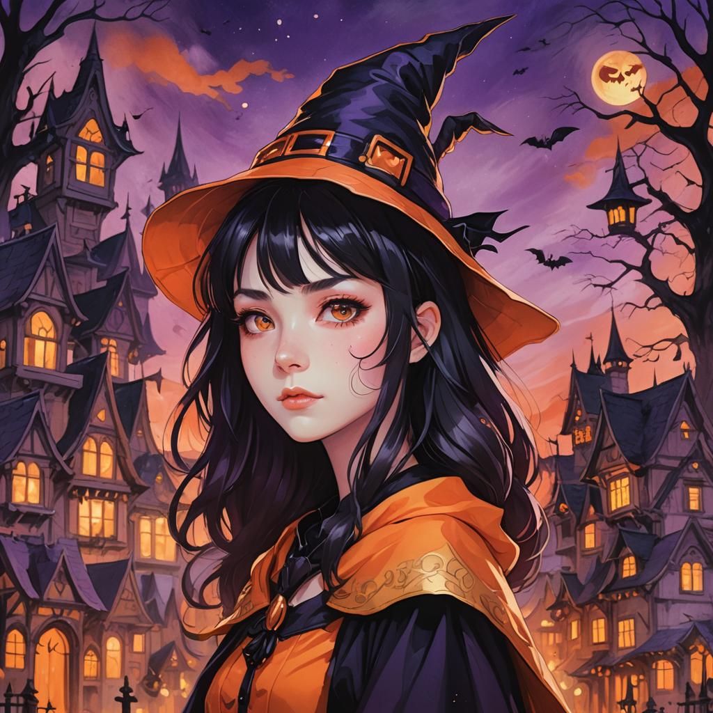 Anime Witch in Halloween Town: Manga Portrait