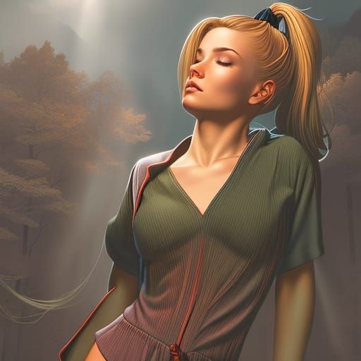 Young Woman Sleeping in Forest, Hyperrealistic Art