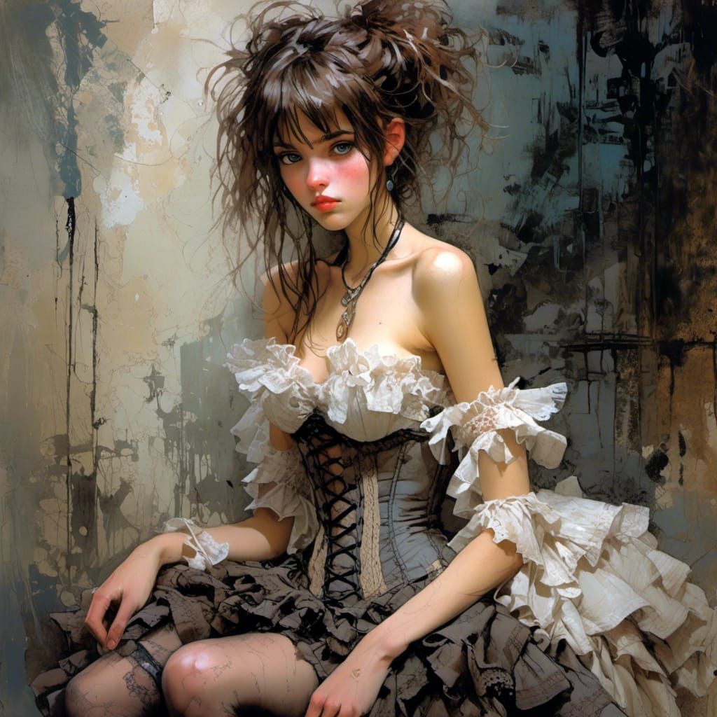 Anime-Style Painting of European Woman in Corset