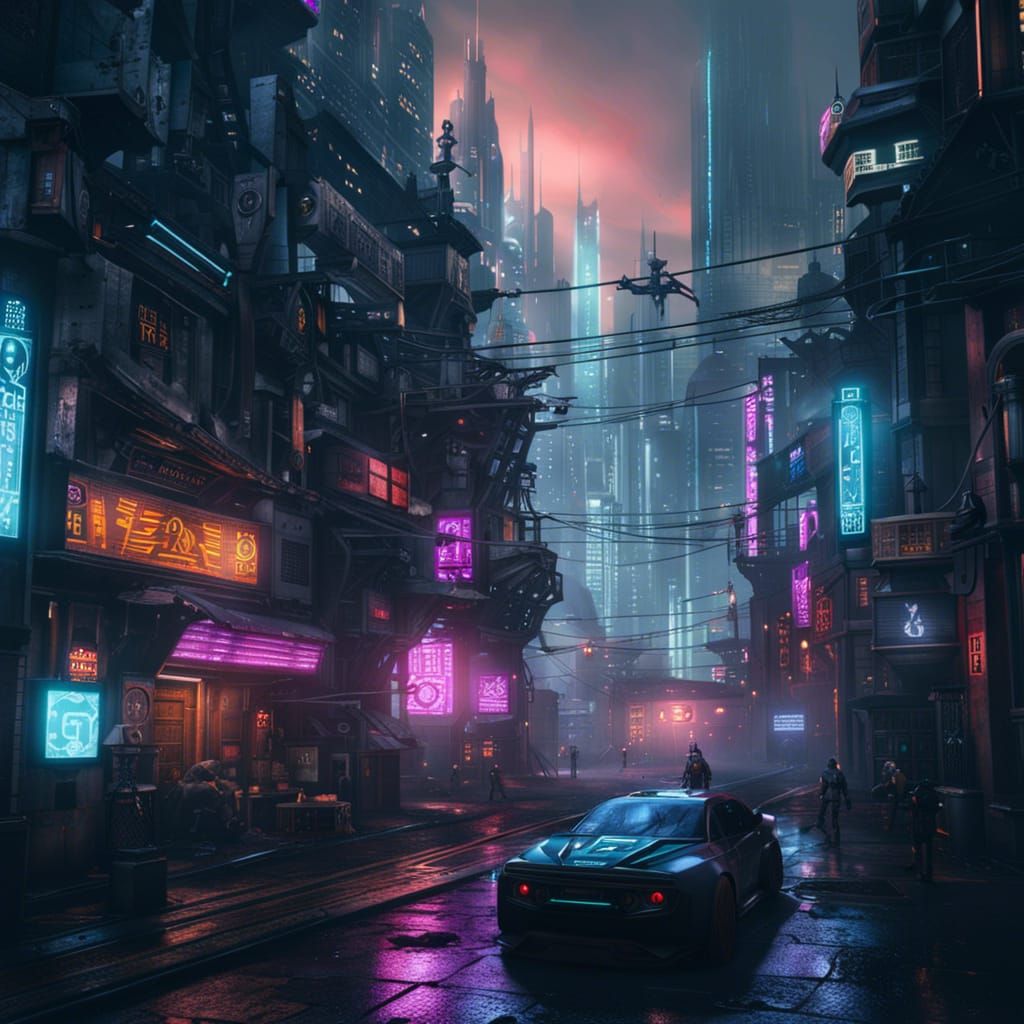 Cyberpunk Goth City in Detailed Matte Painting
