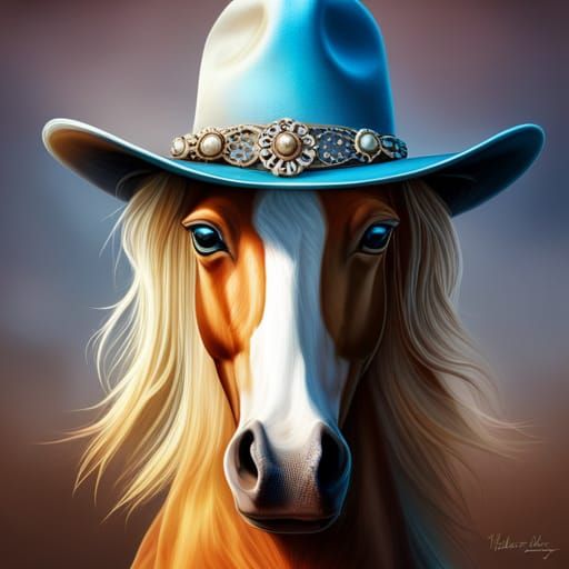 Horse with Blue Eyes in Rhinestone Cowboy Hat