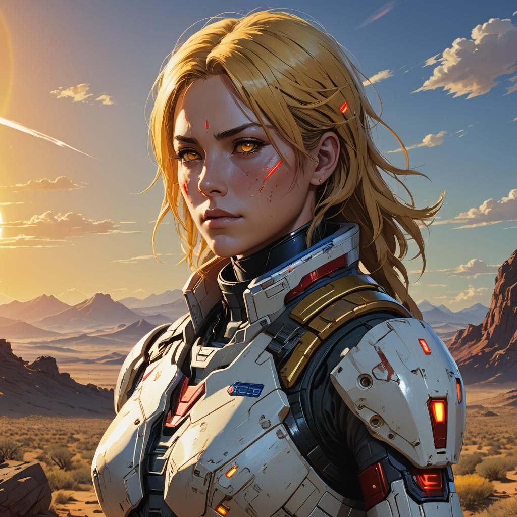Anime-Style Commander Shepard on Desert Planet