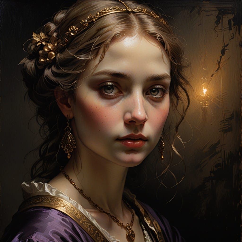 Violet Eye in Golden Light: Renaissance-Inspired Portrait