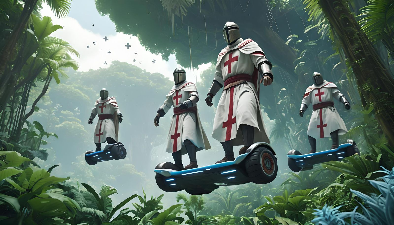 Templar Knights Explore a Sci-Fi Jungle