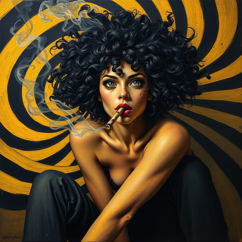 Psychedelic Ecstasy: Woman in Frenzied Dreamscape