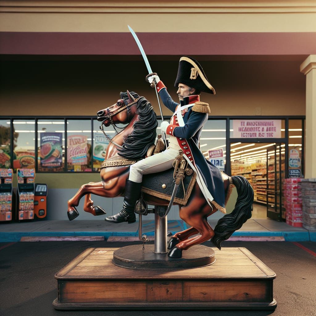 Napoleon on a Coin Operated Horsey Kiddie Ride