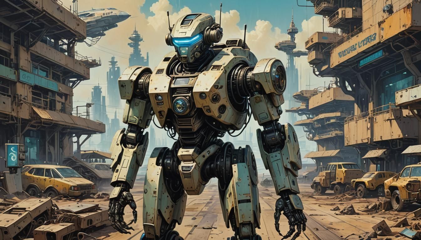 Cyberpunk Robot in Retro Sci-Fi Style