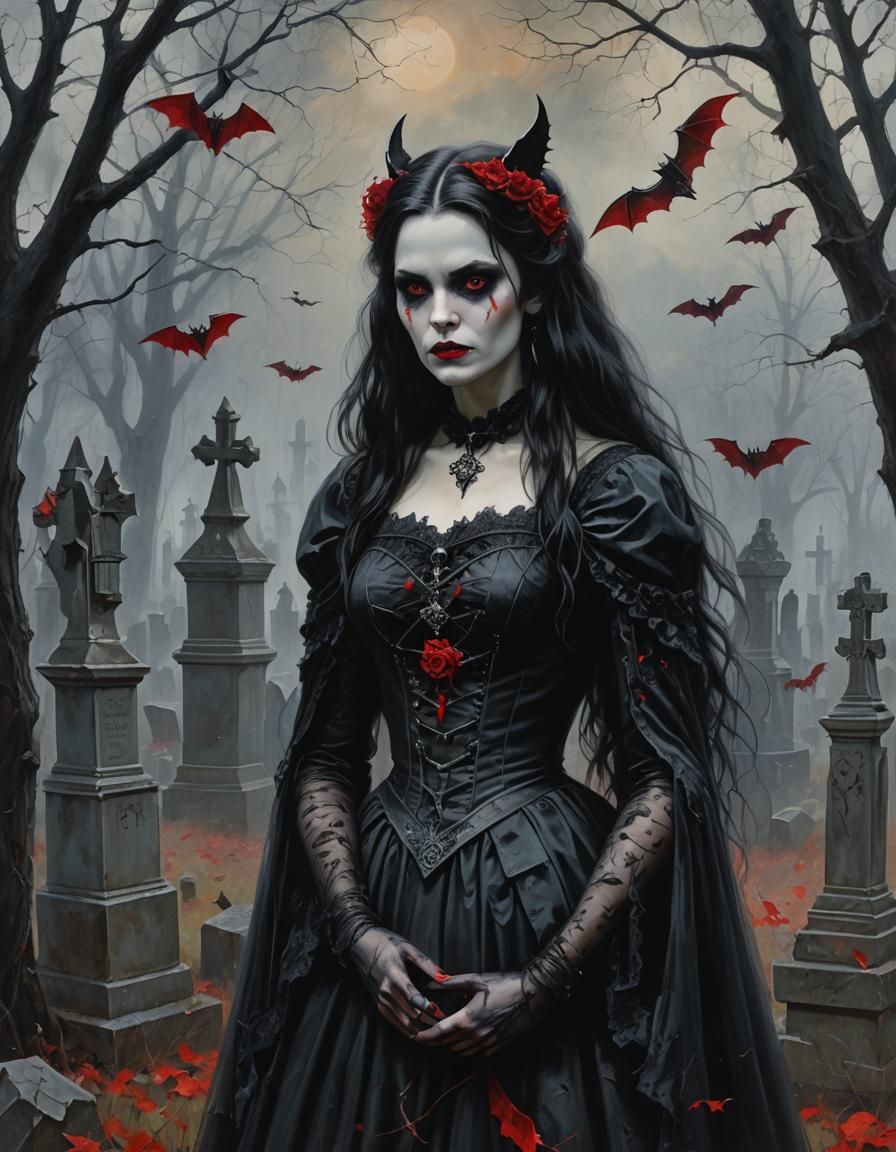 Gothic Vampire Princess Portrait in Haunted Graveyard