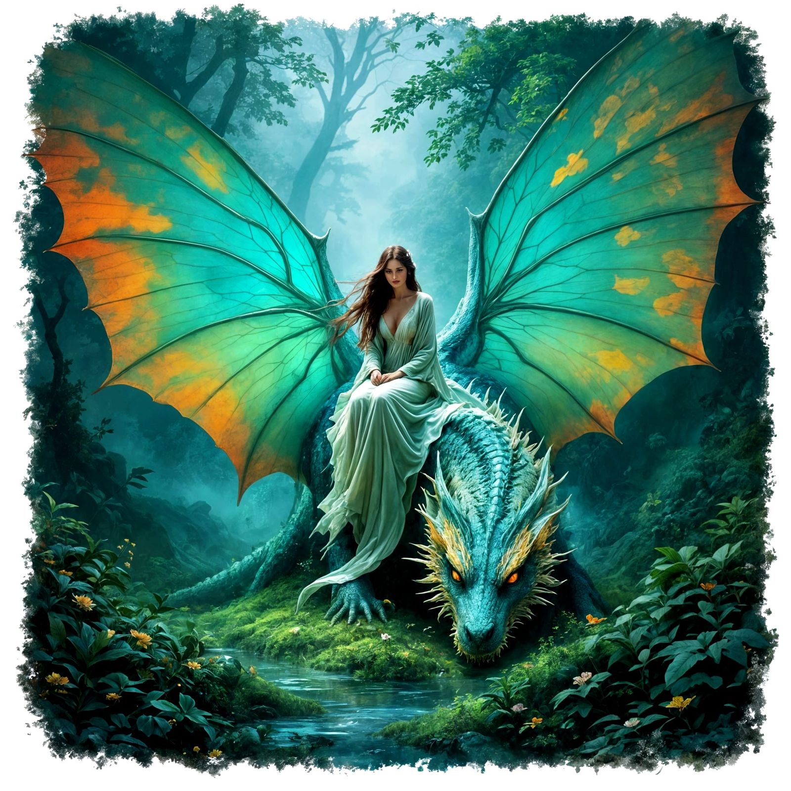 Majestic Dragon in Lush Forest: Fantasy Art