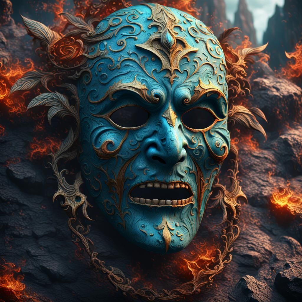 Horrifying Tragedy Mask in Detailed Matte Painting