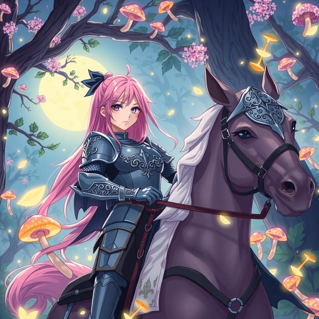 Pink-Haired Knight Rides Through Enchanted Forest in Anime S...