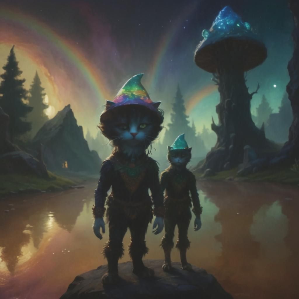 Green-Eyed Cat Goddess in Whimsical Folk Art