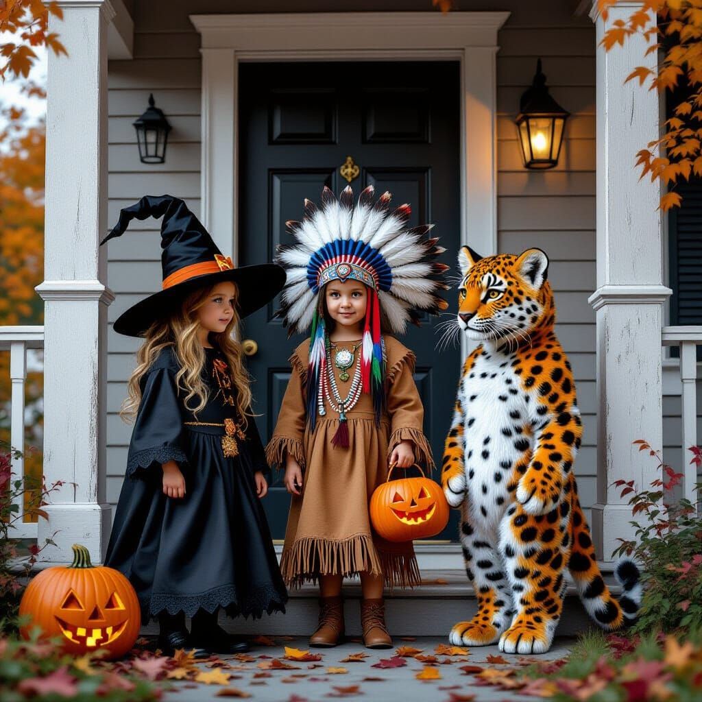Halloween Trick-or-Treaters in Fantasy Concept Art Style