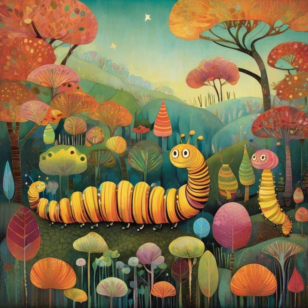 Charming Caterpillar Family in Pastel Autumn Colors