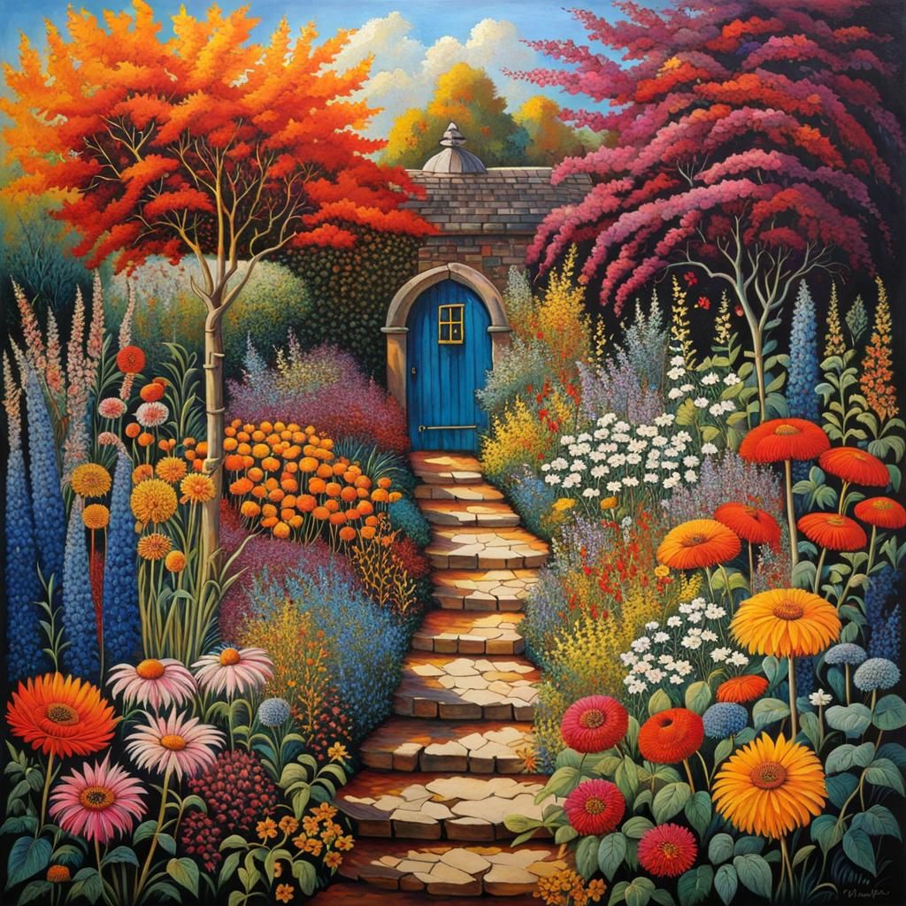 Colorful Autumn Flowers in a Secret Garden