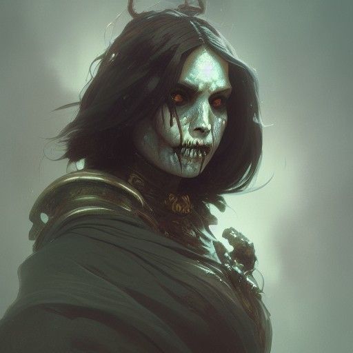 Undead Halfling Cleric Portrait in Art Nouveau Style