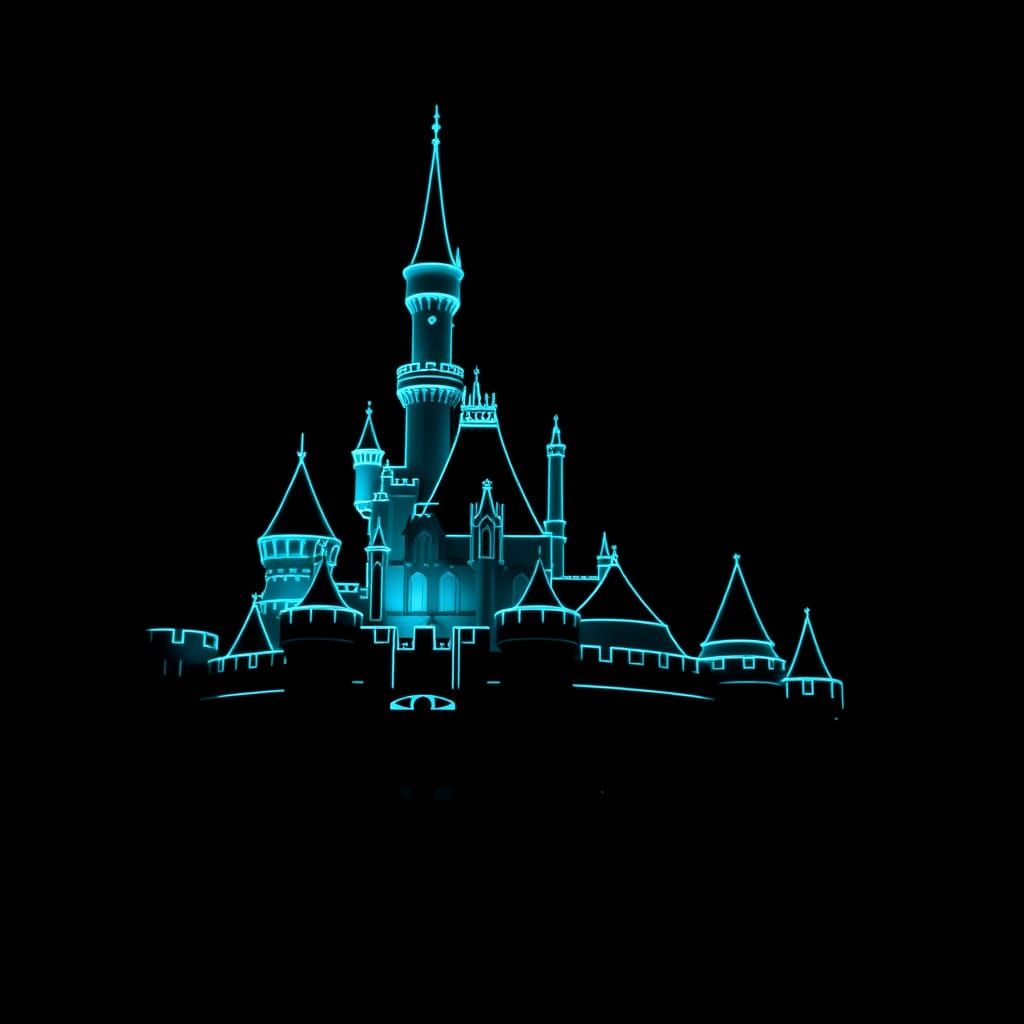 Neon Disneyland Castle at Night