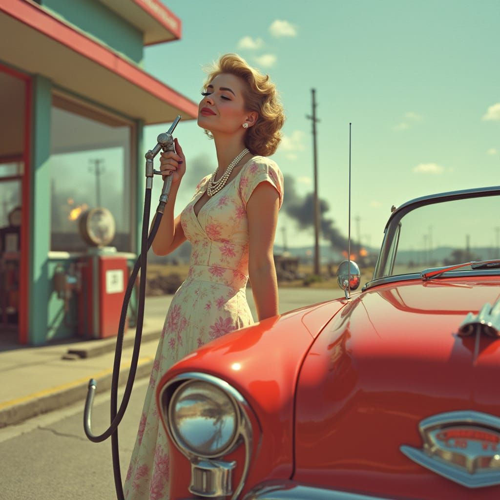 Retro Housewife in Post-Apocalyptic Gas Station