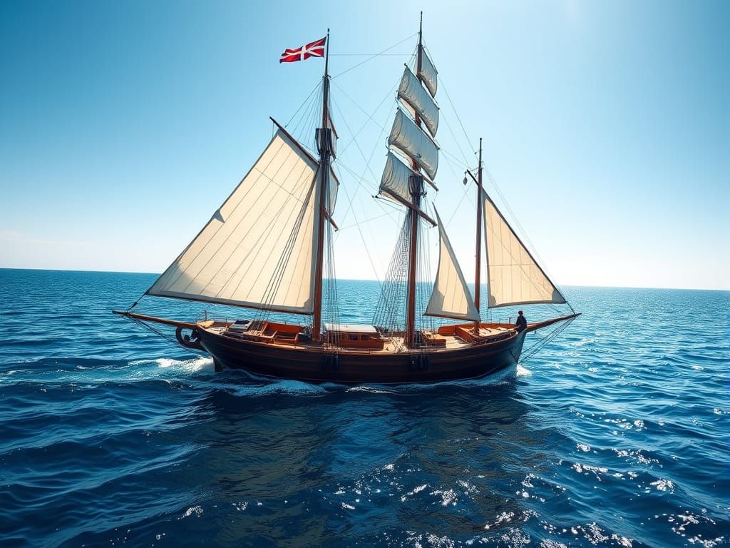 Classic Sailboat Glides Through Tranquil Blue Waters