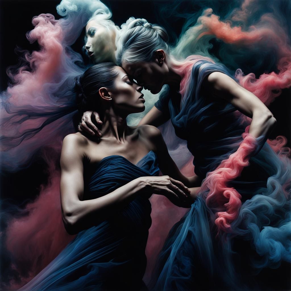 Ghostly Smoke Dance: Ethereal Figures in Acrylic