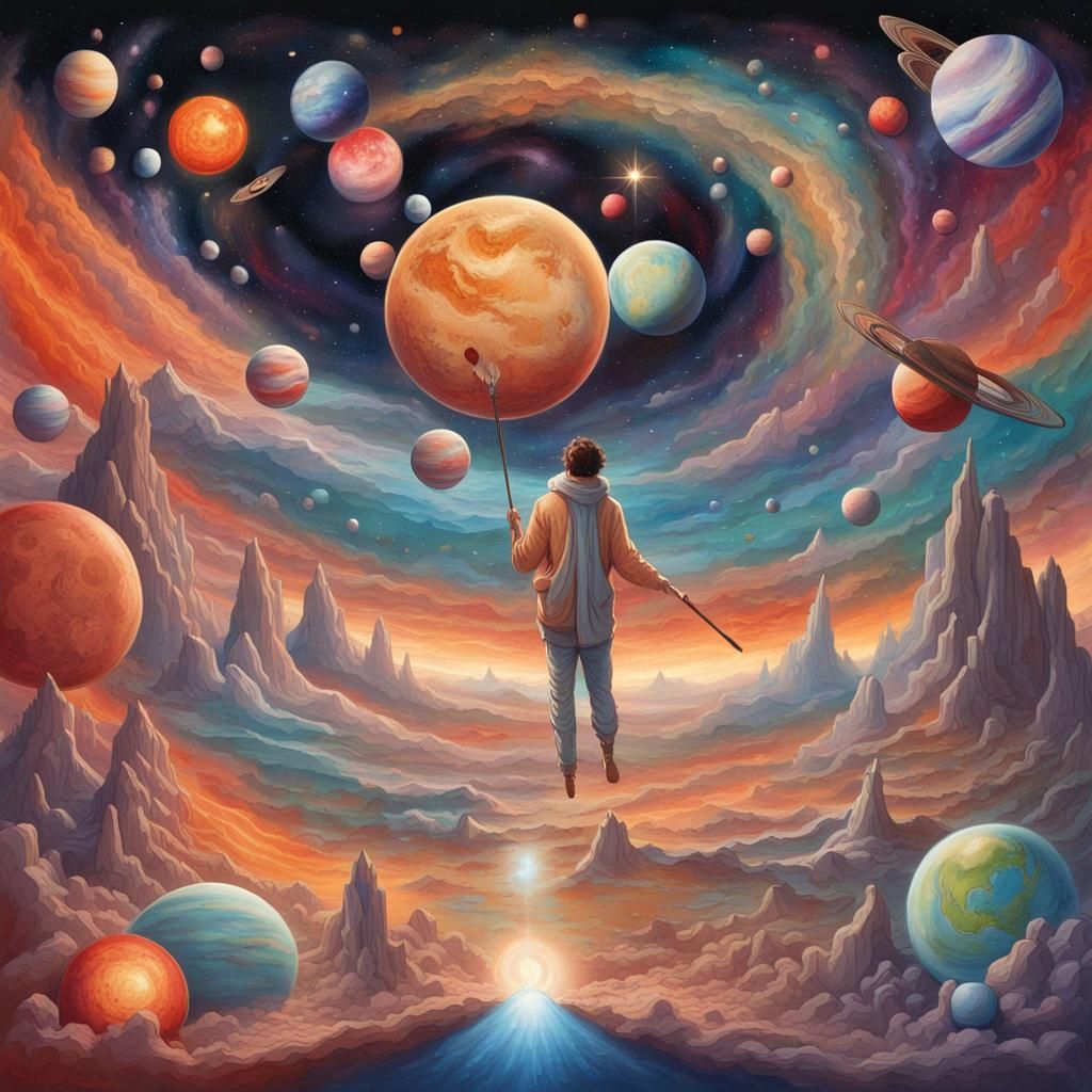 Cosmic Creator Painting a Universe in Graffiti Art