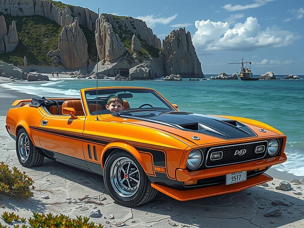 Elf Rides Vintage Car in Whimsical Style