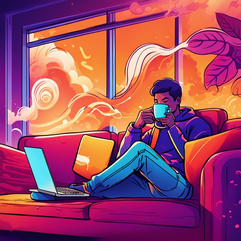 Relaxed Person Lounging with Coffee in Digital Illustration