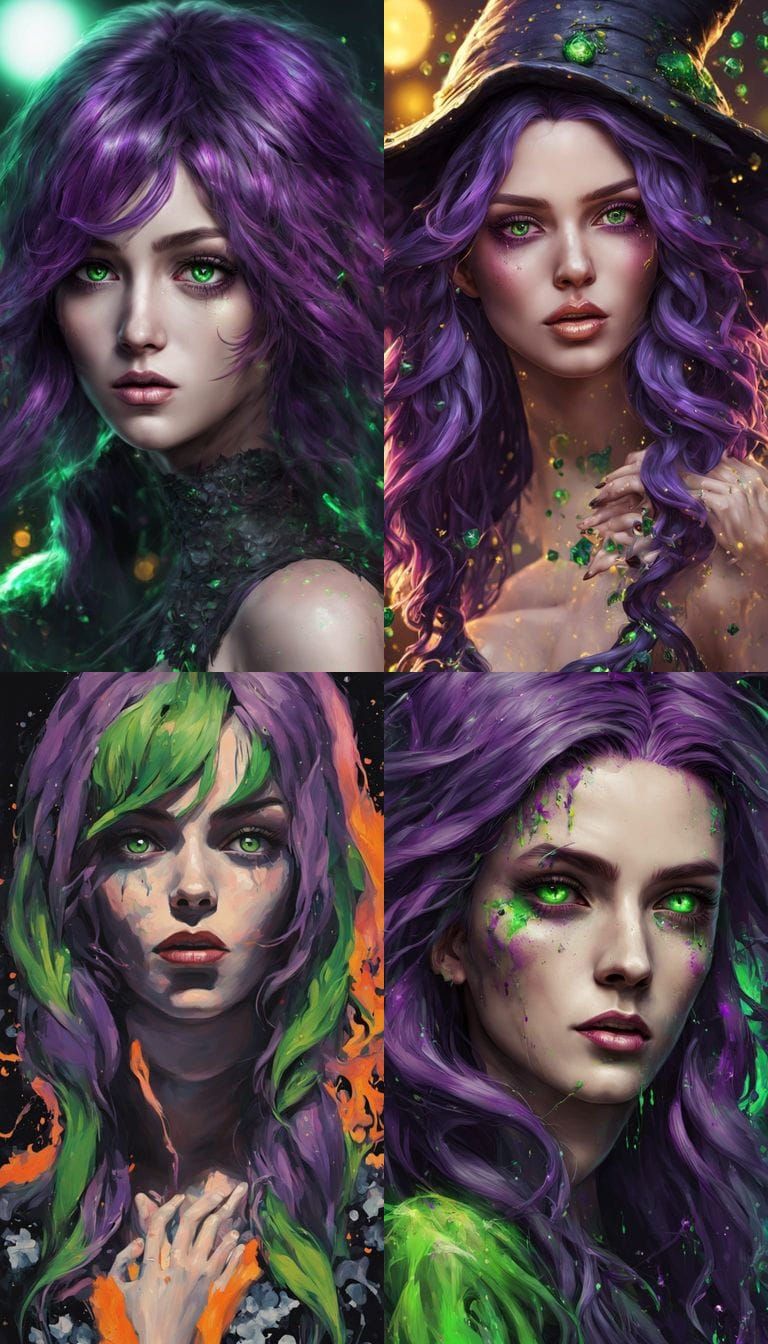 Mesmerizing Witch with Purple Hair in Graffiti Art Style