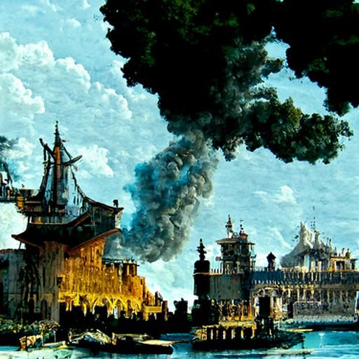 Burning Palace Scene as Detailed Painting