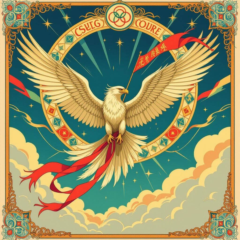 Gryphon Aerial Race in Vintage Olympic Poster Style