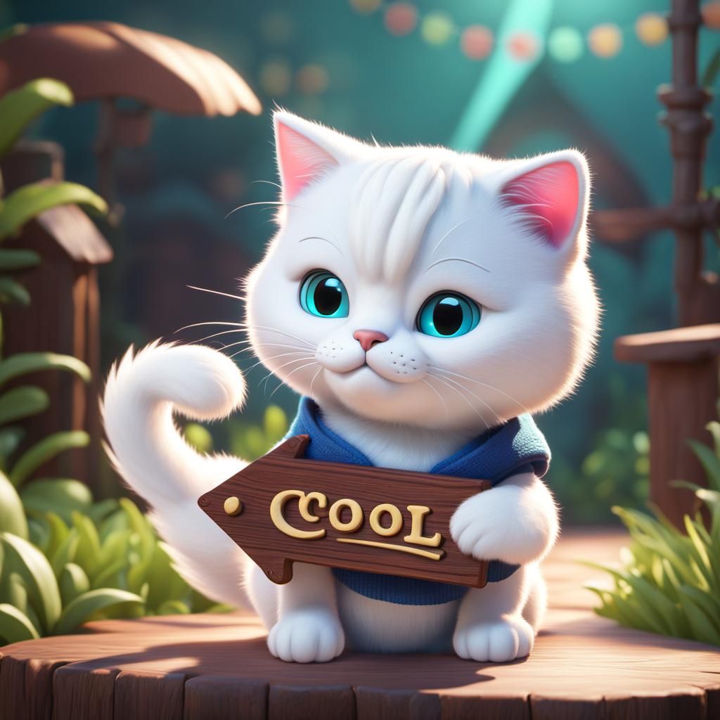 Cute Cat Holding Sign in 3D Digital Art