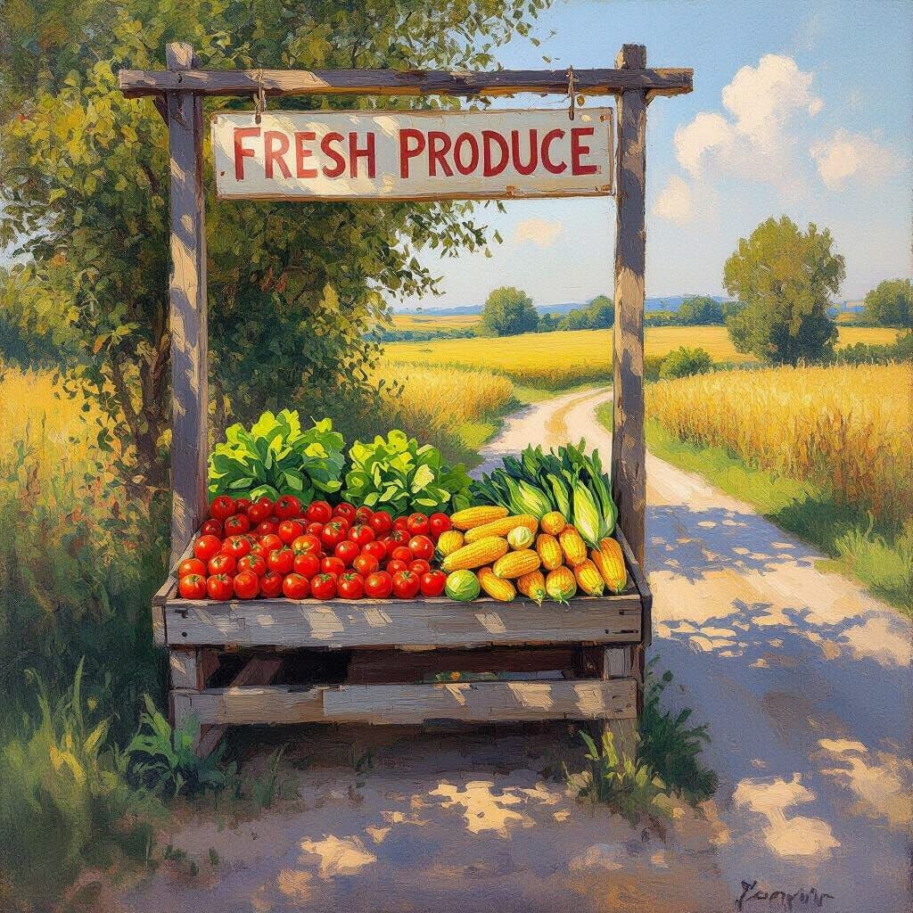 Impressionist Farmstand with Fresh Produce