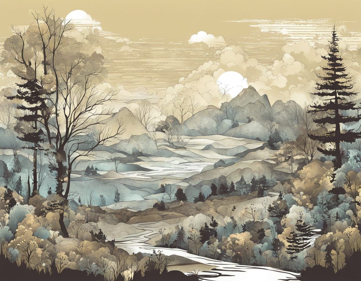 X-Ray Vector Landscape in Mixed Media Style