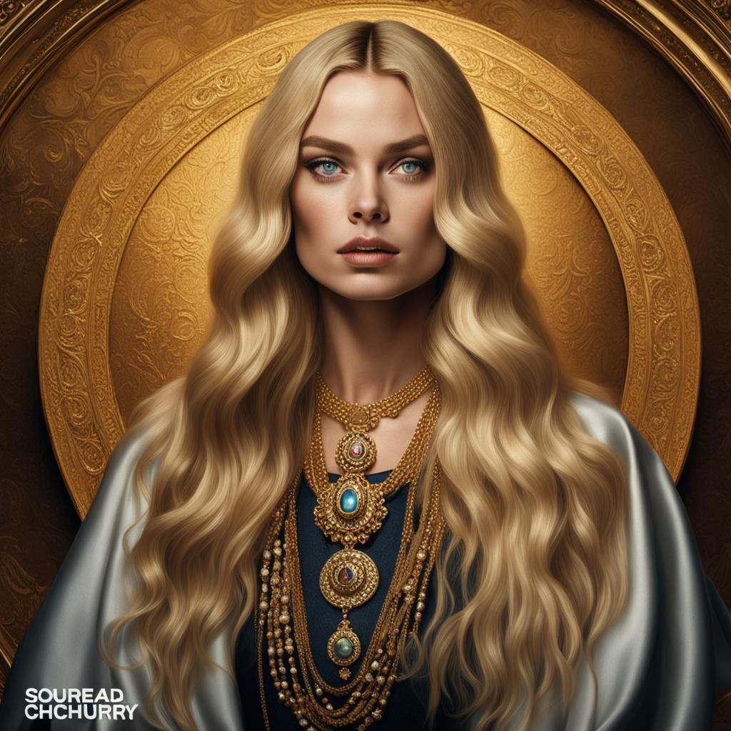 Gothic Venus with Gold Halo in Digital Art Style