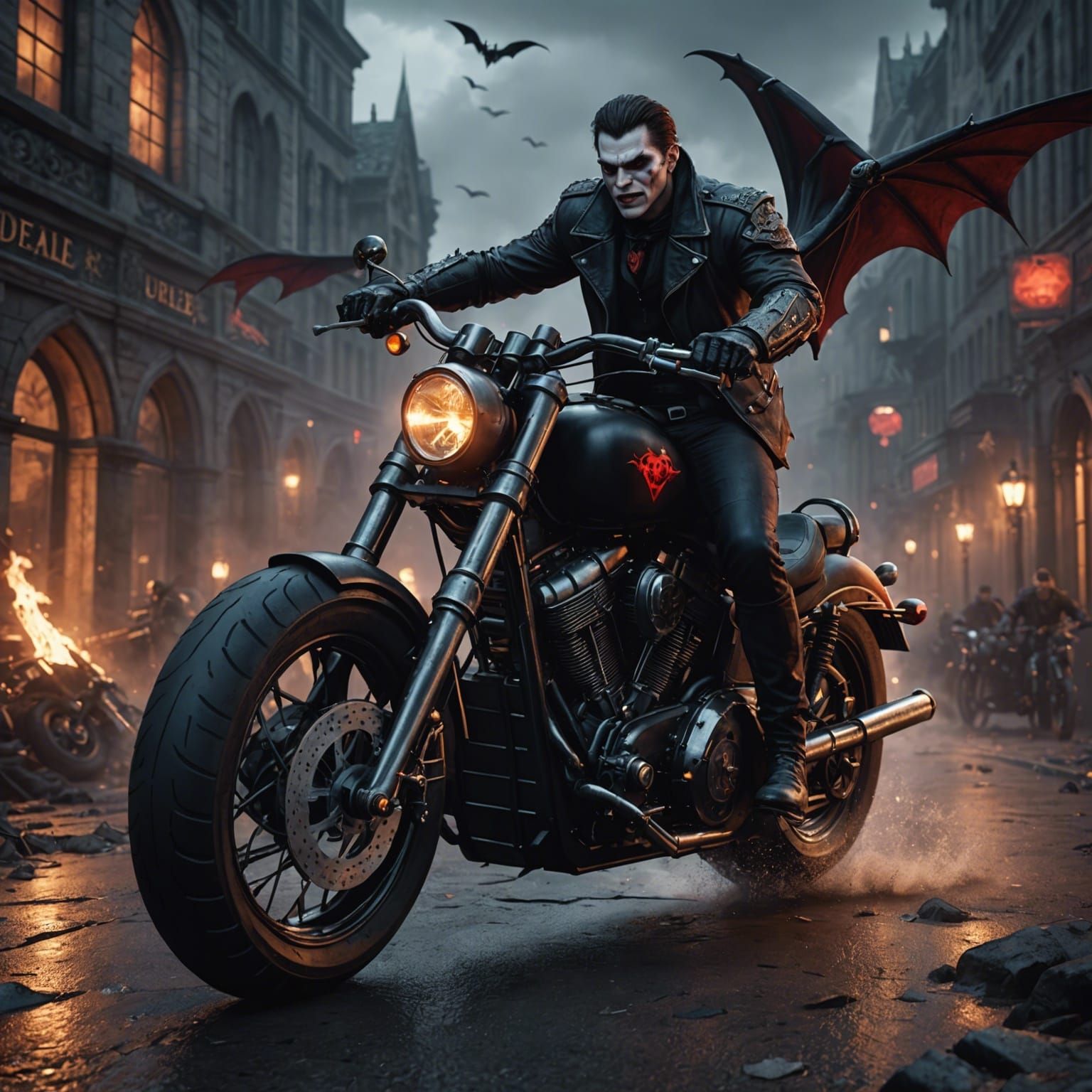 Vampire Harley Rider in Detailed Fantasy Art