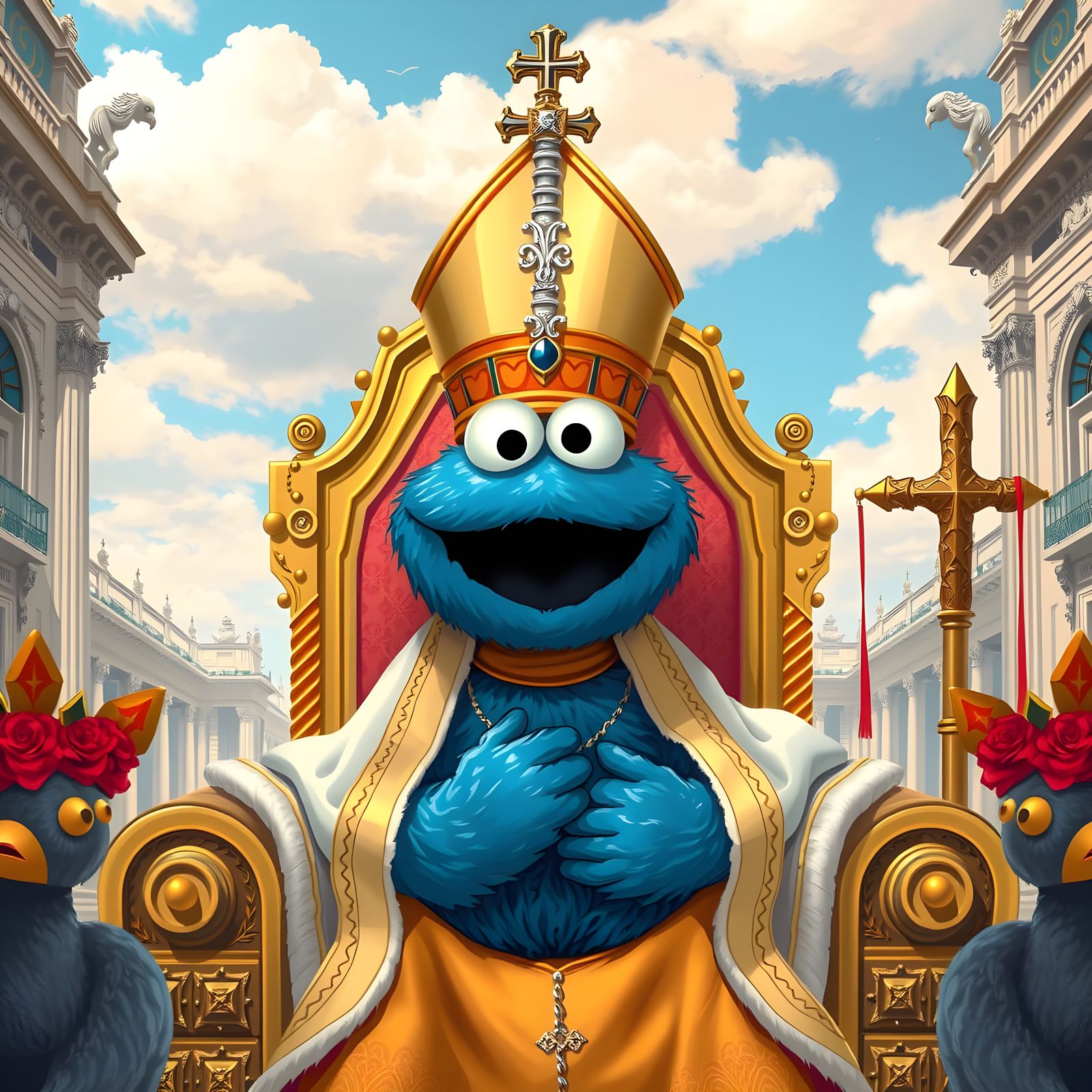 Cookie Monster as Pope in Vatican City
